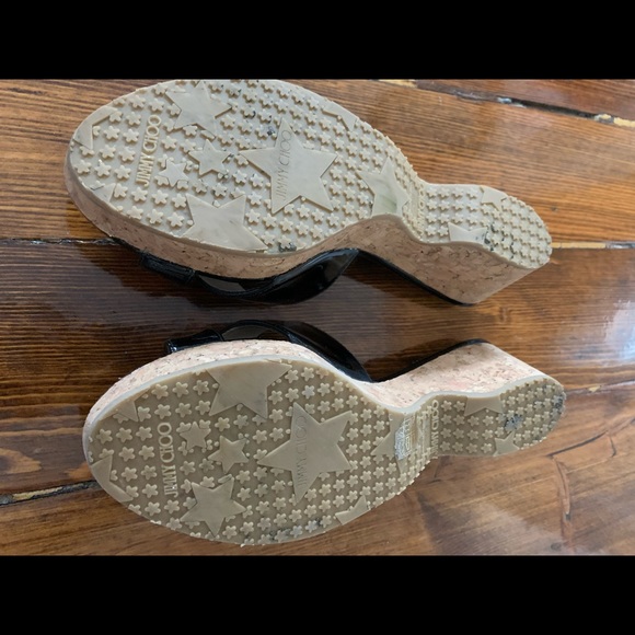 Jimmy Choo Black Patent Leather Cork Platform Slides - Picture 3 of 4